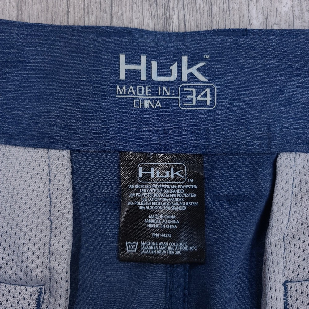 Huk Performance Fishing Shorts Men Size 34 Blue Heathered Stretch Hybrid Pockets - Picture 6 of 7